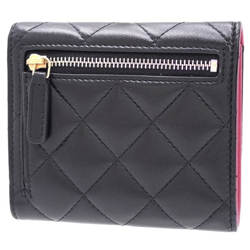 Matelasse Heart Coco Small Flap Wallet, Lambskin, Black, Pink, AP3392, Tri-fold Wallet