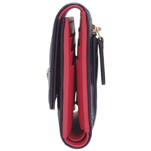 Matelasse Heart Coco Small Flap Wallet, Lambskin, Black, Pink, AP3392, Tri-fold Wallet