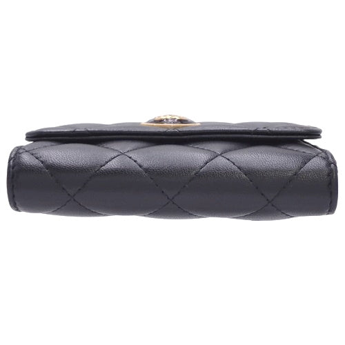 Matelasse Heart Coco Small Flap Wallet, Lambskin, Black, Pink, AP3392, Tri-fold Wallet