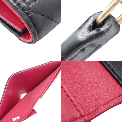 Matelasse Heart Coco Small Flap Wallet, Lambskin, Black, Pink, AP3392, Tri-fold Wallet