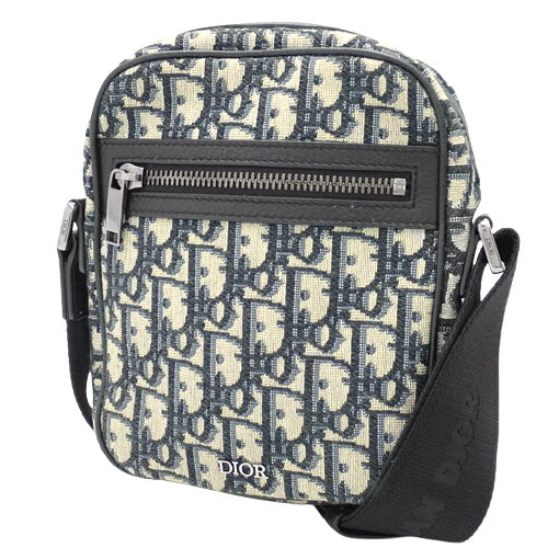 Dior Oblique Jacquard Messenger Bag, Canvas, Beige, Blue, Black; Shoulder Bag, Crossbody Bag, Trotter.