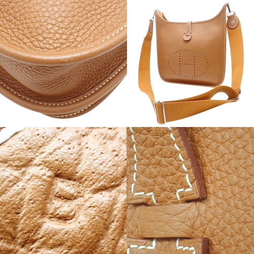 Evelyn 3 PM bag in gold, Taurillon Clemence leather, palladium hardware, silver hardware, B stamp, shoulder or crossbody.