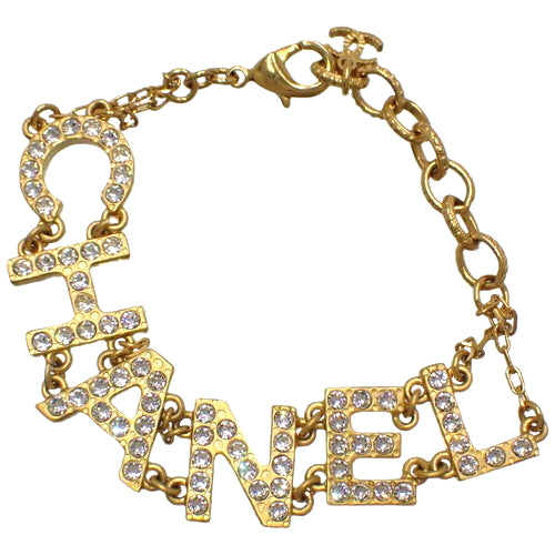 Logo Rhinestone Bracelet, Metal (GP), Rhinestone Accessory, Jewelry
