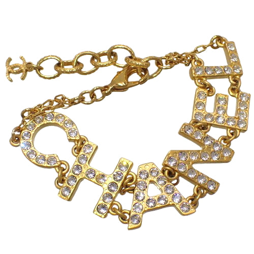 Logo Rhinestone Bracelet, Metal (GP), Rhinestone Accessory, Jewelry