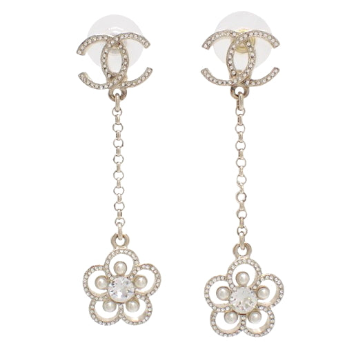 ココマーク パール フラワー スイングピアス メタル(GP) ラインストーン フェイクパール アクセサリー ジュエリー ぶら下がり 花