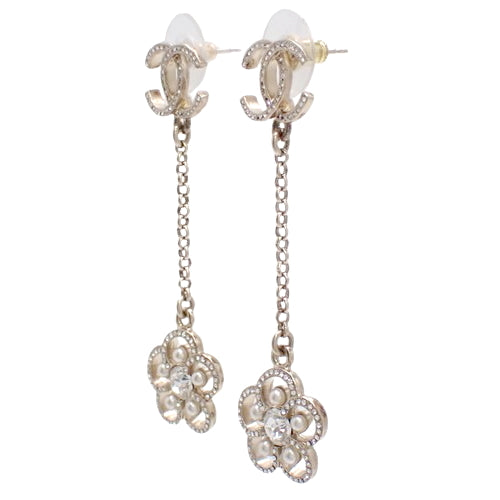 ココマーク パール フラワー スイングピアス メタル(GP) ラインストーン フェイクパール アクセサリー ジュエリー ぶら下がり 花