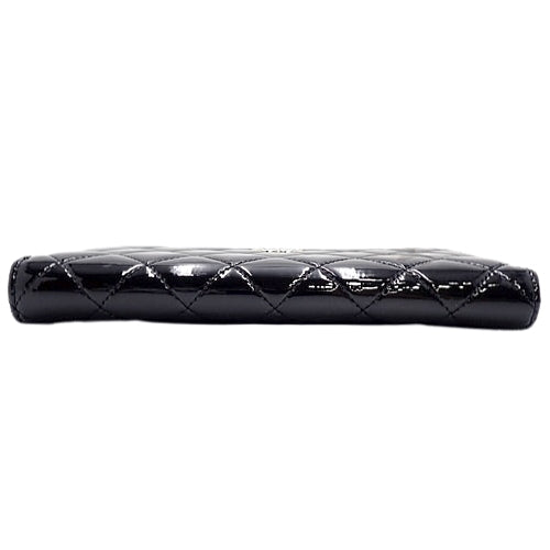 Matelasse Coco Mark Round-Zip Wallet, Patent Leather/Enamel, Black, Long Wallet