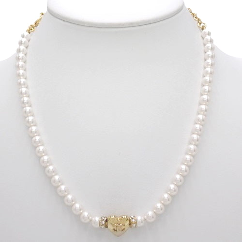 Pearl Heart Choker, Metal (GP), Faux Pearl, Rhinestone, Accessory, Jewelry