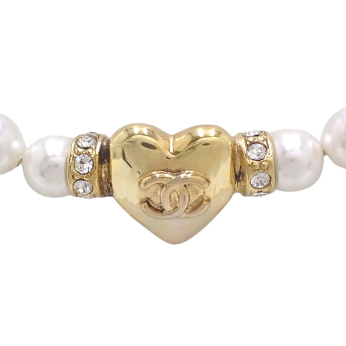Pearl Heart Choker, Metal (GP), Faux Pearl, Rhinestone, Accessory, Jewelry