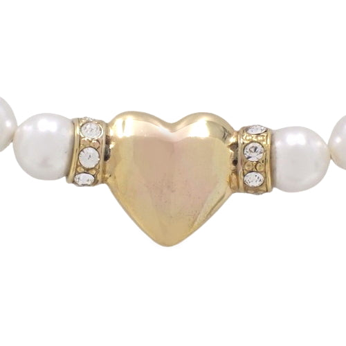 Pearl Heart Choker, Metal (GP), Faux Pearl, Rhinestone, Accessory, Jewelry
