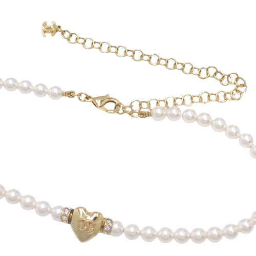 Pearl Heart Choker, Metal (GP), Faux Pearl, Rhinestone, Accessory, Jewelry