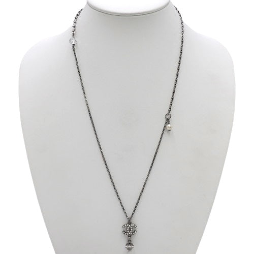 Coco Mark Rhinestone Pendant Metal Crystal Faux Pearl Accessory Jewelry