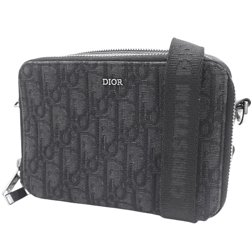 Dior Oblique Zip Pouch with Strap, Canvas & Leather Jacquard, Black, 2OBBC119YSE_H03E (currently available as of November 2024), 2-way mini pochette, shoulder bag, crossbody bag.