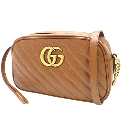 GG Marmont Quilted Small Shoulder Bag, Leather, Brown, 447632, Chain Shoulder, Shoulder Bag, Crossbody, Double G
