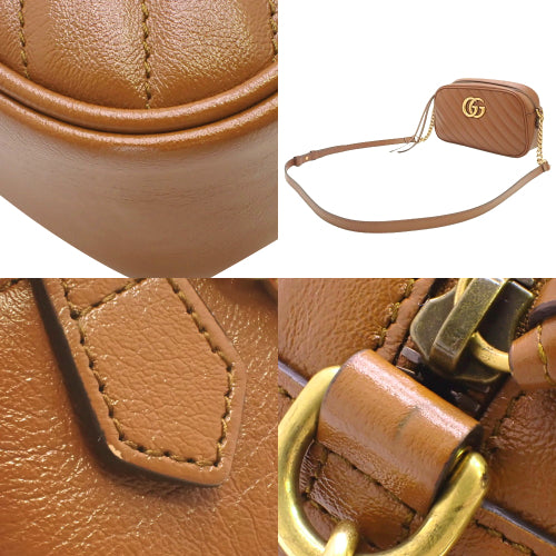GG Marmont Quilted Small Shoulder Bag, Leather, Brown, 447632, Chain Shoulder, Shoulder Bag, Crossbody, Double G