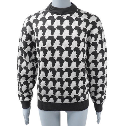 Lurex Jacquard Crew Neck Knit Sweater RM192, Size XS, Wool, Rayon, Polyester