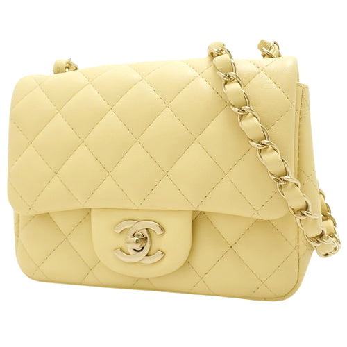 Matelasse Coco Mark Chain Shoulder Bag, Lambskin, Yellow, Shoulder Bag, Crossbody Bag, Mini Matelasse