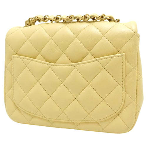 Matelasse Coco Mark Chain Shoulder Bag, Lambskin, Yellow, Shoulder Bag, Crossbody Bag, Mini Matelasse