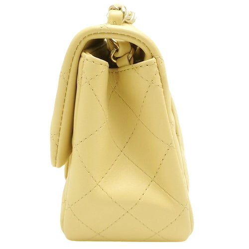 Matelasse Coco Mark Chain Shoulder Bag, Lambskin, Yellow, Shoulder Bag, Crossbody Bag, Mini Matelasse