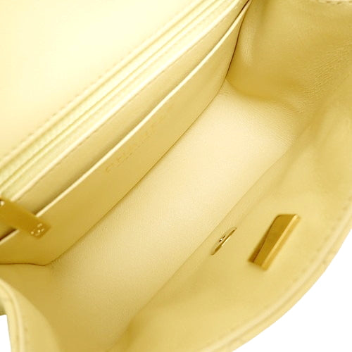 Matelasse Coco Mark Chain Shoulder Bag, Lambskin, Yellow, Shoulder Bag, Crossbody Bag, Mini Matelasse