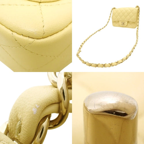Matelasse Coco Mark Chain Shoulder Bag, Lambskin, Yellow, Shoulder Bag, Crossbody Bag, Mini Matelasse