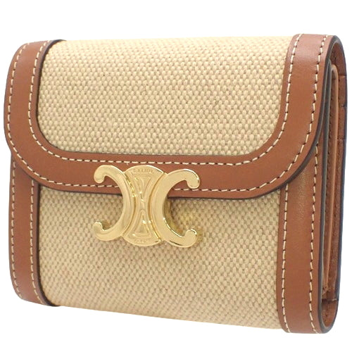 Small Flap Wallet, Triomphe, Calfskin Textile, Natural/Tan, 10D782DB2.02NT (currently available as of November 2024), Trifold, 3-Fold, Mini Wallet
