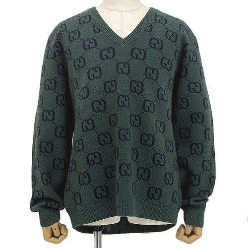 GG pattern V-neck knit L logo all-over print