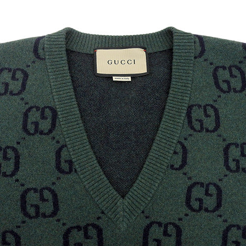 GG pattern V-neck knit L logo all-over print