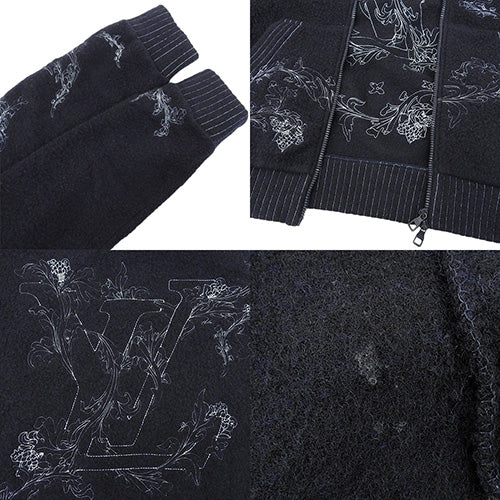 フラワー ジップアップ パーカー RM202 長袖 花柄 刺繍 S ウール
