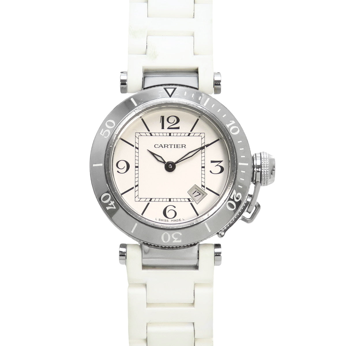 W3140002 Pasha Seatimer Ladies SM SS/Rubber Quartz White
