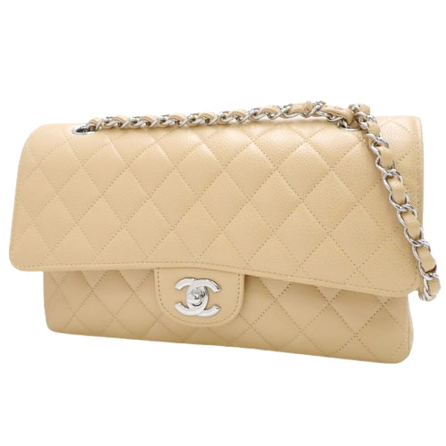 Matelasse Coco Mark Double Flap Chain Shoulder Bag in Caviar Skin A01112