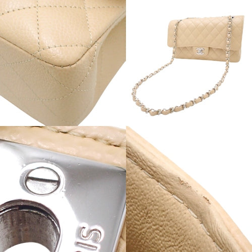 Matelasse Coco Mark Double Flap Chain Shoulder Bag in Caviar Skin A01112