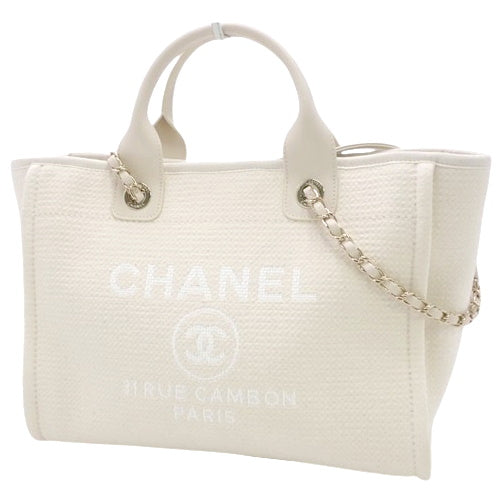 D'Ville Small Shopping Bag, Canvas & Leather, Ivory, AS3257, 2-Way Handbag/Shoulder Bag