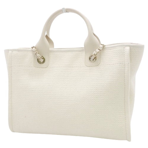 D'Ville Small Shopping Bag, Canvas & Leather, Ivory, AS3257, 2-Way Handbag/Shoulder Bag