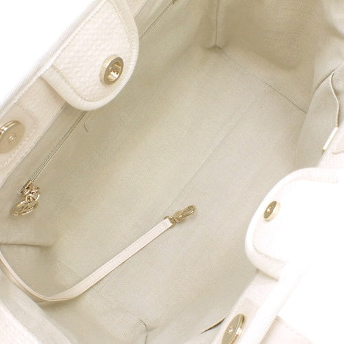 D'Ville Small Shopping Bag, Canvas & Leather, Ivory, AS3257, 2-Way Handbag/Shoulder Bag