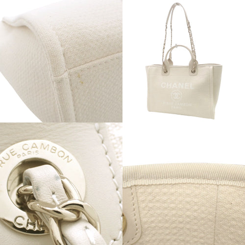D'Ville Small Shopping Bag, Canvas & Leather, Ivory, AS3257, 2-Way Handbag/Shoulder Bag