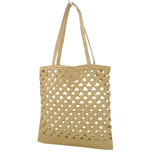 Raffia Tote Bag, Raffia Beige, 1BG493, Crocheted