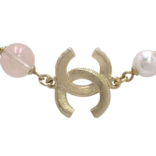 Coco Mark Pearl Necklace, Metal (GP), Faux Pearl, Rhinestone, Accessory, Jewelry