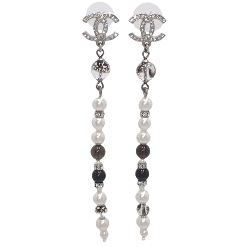 Coco Mark Pearl Swing Earrings, Metal, Faux Pearl, Rhinestone, Accessory, Jewelry, Dangle