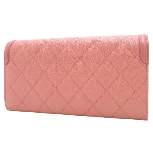 Matelasse CC Filigree Long Wallet, Caviar Skin, Pink, Flap Closure, Accessories