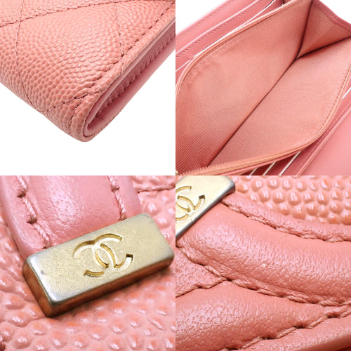 Matelasse CC Filigree Long Wallet, Caviar Skin, Pink, Flap Closure, Accessories