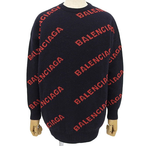 All-Over Knit Sweater with Logo, Size Small, Wool and Nylon, 555279