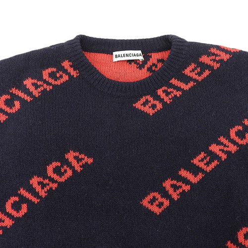 All-Over Knit Sweater with Logo, Size Small, Wool and Nylon, 555279