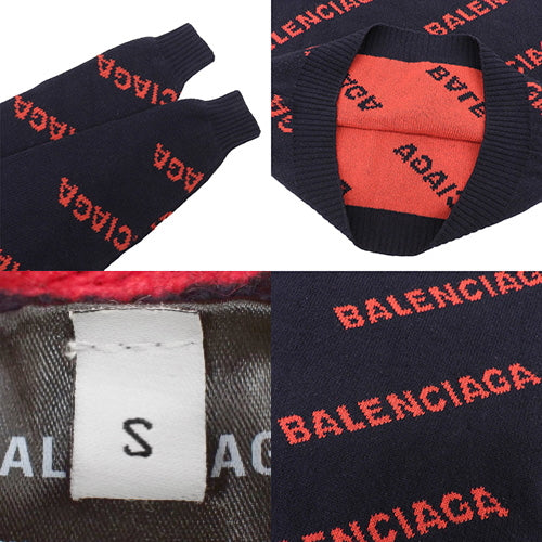 All-Over Knit Sweater with Logo, Size Small, Wool and Nylon, 555279