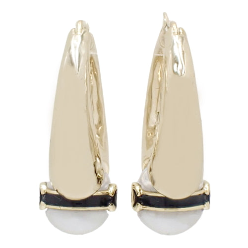 Coco Mark Pearl Hoop Earrings, Metal (GP), Fake Pearl, Accessory, Jewelry
