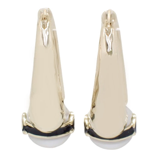 Coco Mark Pearl Hoop Earrings, Metal (GP), Fake Pearl, Accessory, Jewelry