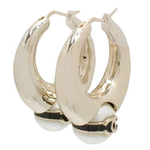 Coco Mark Pearl Hoop Earrings, Metal (GP), Fake Pearl, Accessory, Jewelry