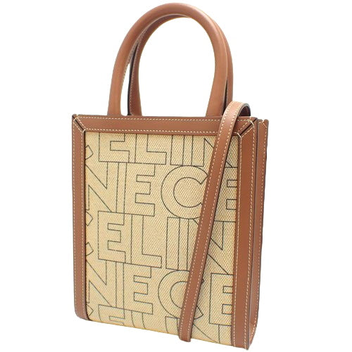 Mini Vertical Cabat, Canvas & Calfskin, Beige & Brown, 193302EUK.02NT, 2-Way Shoulder Bag (can be worn as a shoulder bag or crossbody bag).