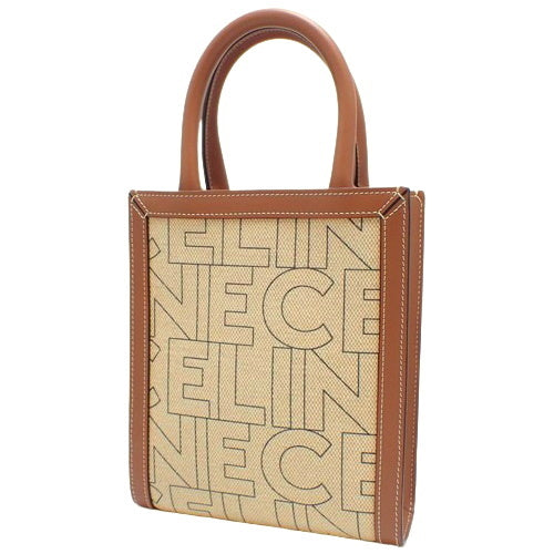 Mini Vertical Cabat, Canvas & Calfskin, Beige & Brown, 193302EUK.02NT, 2-Way Shoulder Bag (can be worn as a shoulder bag or crossbody bag).