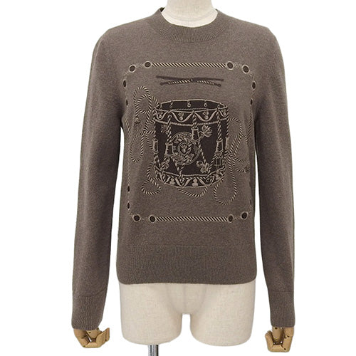 Knit crew neck sweater, size 36, drum print